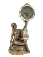 Seated Female Nude Clock, Metal & Plastic 14" H