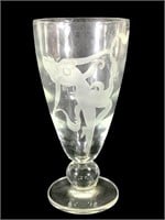 Clear Footed Etched Glass Vase w Female Nude 10" H