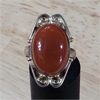 STERLING SILVER & CARNELIAN ? SIGNED S  SZ 7