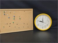 Yellow Citizen Quartz clock, small cork board 18"
