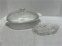 Pyrex White Casserole Dish With Divided Glass