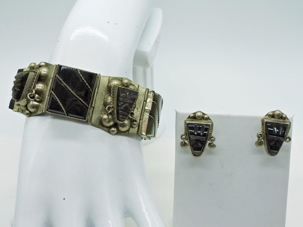 VINTAGE 925 ONYX BRACELET & EARRINGS