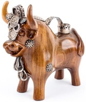 Sterling Silver .925 & Wood Sculpture Pucara Bull