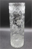 Antique Victorian Cut Glass Tall Cylindrical Vase