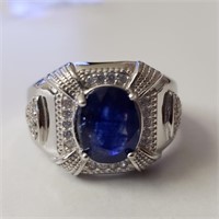 $360 Silver Rhodium Plated Sapphire(4.15ct) Men'S