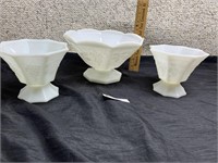 3 White Milk glass grape design bowls