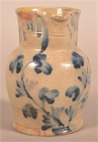 Stoneware Pitcher with Cobalt Floral Decoration.