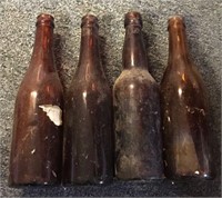 VTG Lot of 4 Unmarked Brown Glass Bottles