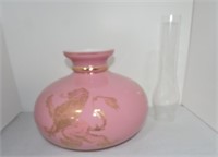 Pink/white cased glass lampshade with gold lion