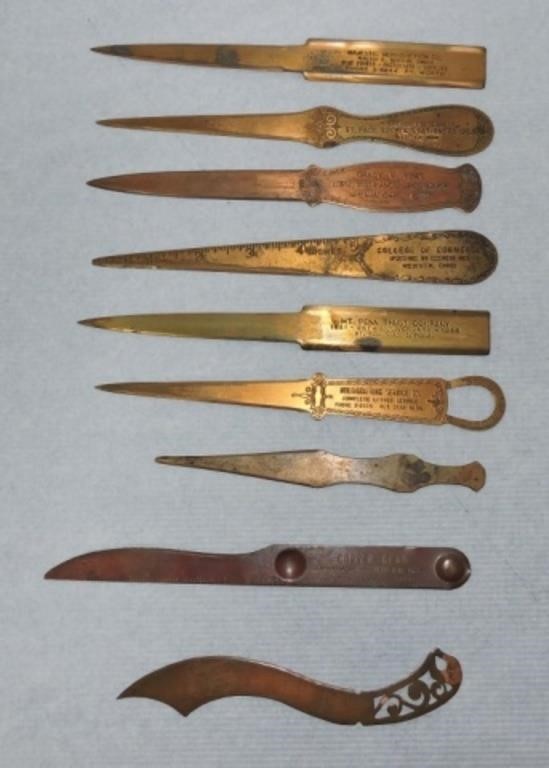 Lot of 9 copper/brass letter openers, some with