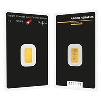 One Gram Swiss Gold Bar .9999 Fine (In Assay)