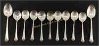 (11) Sterling Silver Spoons: Damask Rose Style