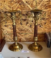 Ornate Wooden and Brass Candleholders