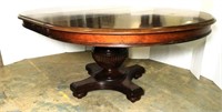 Dark Finish Pedestal Base Dining Table with Leaf