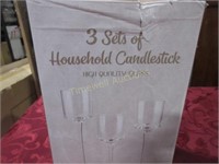 Glass household candlesticks (3)