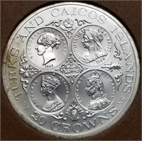 1976 Turks and Caicos 20 Crowns Silver 38.7 Grams