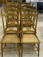 Set of 8 Mostly Matching Pressed Back Spindle Seat