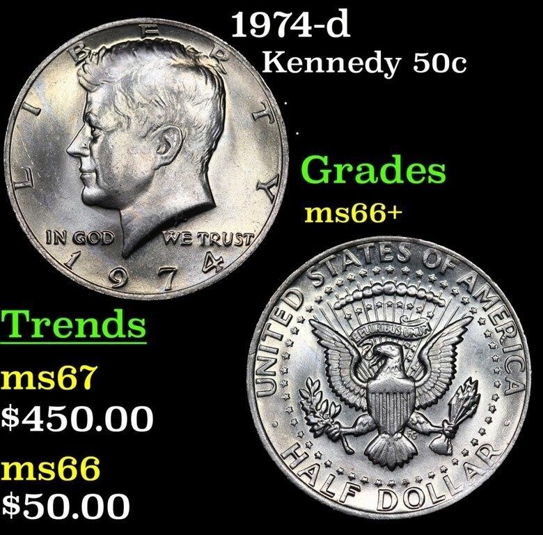 1974-d Kennedy Half Dollar 50c Grades GEM++ Unc