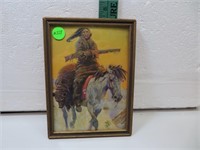 Vtg Indian Picture with Bear Thrown over Horse