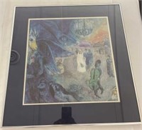 Vintage Framed Chagall Print "The Wedding Candles"