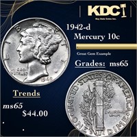 1942-d Mercury Dime 10c Grades GEM Unc