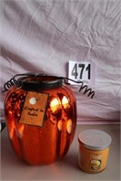 Glass Pumpkin Candle Holder & Yankee Candle