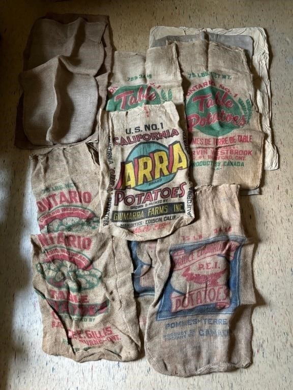 Collection of Burlap Advertising Potato Sacks