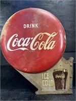 RARE DOUBLE SIDED COCA COLA BUTTON FLANGE SIGN