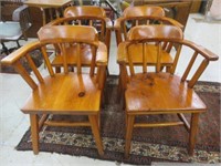 4PC PRIMITIVE PINE CURVED BACK KITCHEN CHAIRS