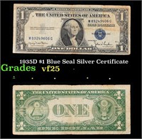 1935D $1 Blue Seal Silver Certificate Grades vf+