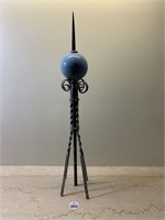 Lightening Rod w/ Twisted Iron & Blue Glass Ball