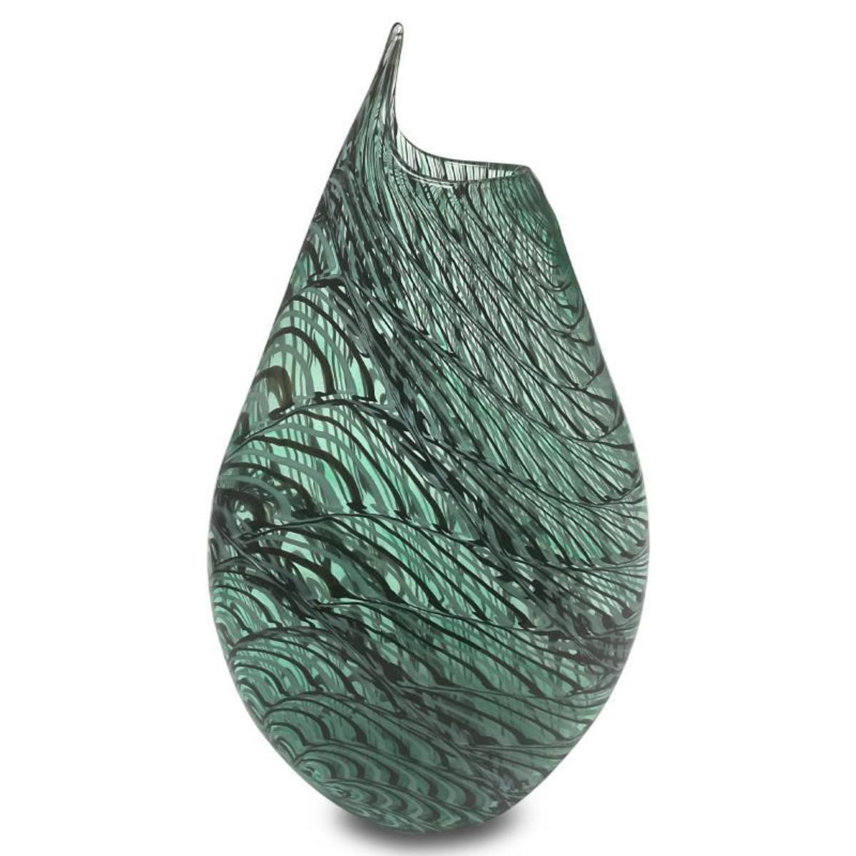 Seguso-Murano Glass, "Green & Black Vase" Hand Blo