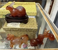 Group of Taiwan Jade Carved Rabbits, Dog, and Cat