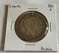OF) 1903 a Prussian 5 Mark Silver Coin