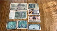 OF) 8 World Currency Notes WW2 and Before