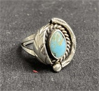 Scratch tested silver & turquoise feather ring