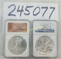 2 MS-69 NGC Silver Eagle "early release" coins