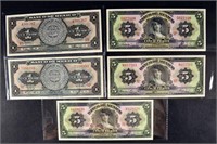 1957-59 $1 & $5 Pesos Banco De Mexico Currency