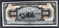 1913 $20 Pesos El Banco Del Estado De Chihuahua