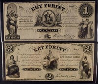 1800's $1 & $2 Hungarian Fund Egy Forint Currency