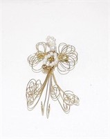 Vintage Gold Tone Wire Faux Pearl Angel Pin