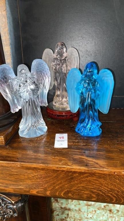 3 Frosted glass angels 6 and 7 “ tall