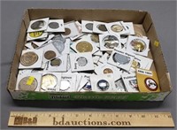 Flat Lot of Pins, Coins, Tokens