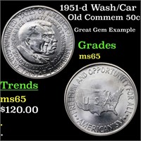1951-d Wash/Car Old Commem 50c Grades GEM Unc