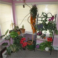 Metal Shelf & Assorted Artificial Plants