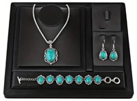 Turquoise Necklace + 1 Bracelet + 1 Pair Of Earris