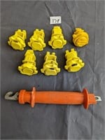 7 Round post insulator and electric fence handle