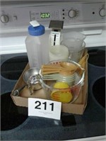 LOT OF MEASURING CUPS, SPOONS, ETC
