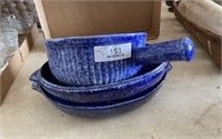 3 Pieces Blue Speckled Pottery