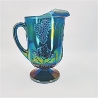 Large Blue Iridescent Carnival Glass Pitcher
